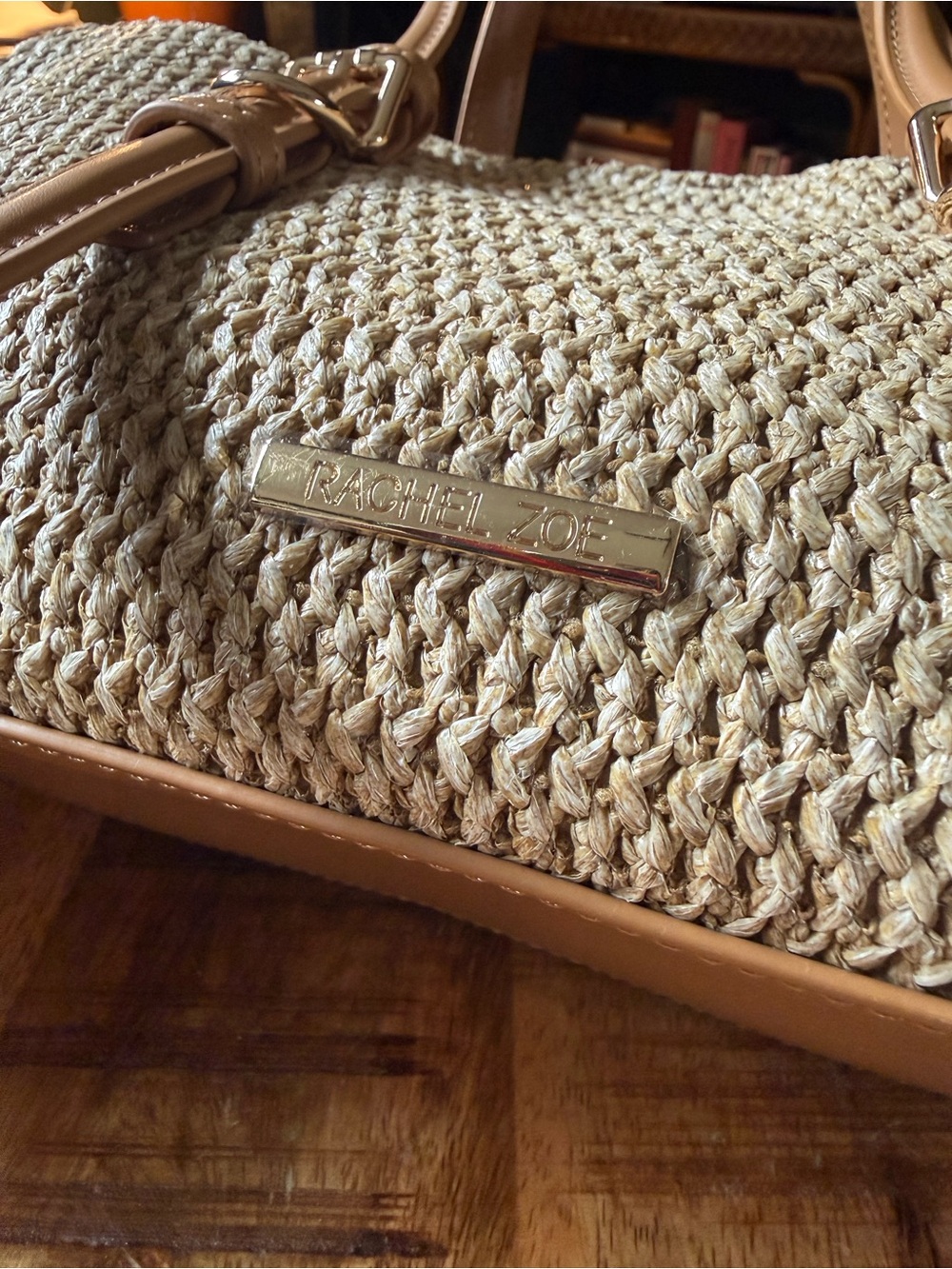Rachel Zoe cream & tan woven straw tote bag - Picture 2 of 5